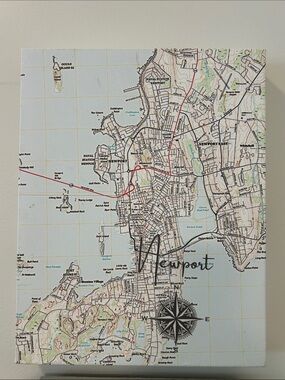 Newport Rhode island  Printed Map Wall Art in Cream and Black - nautical art